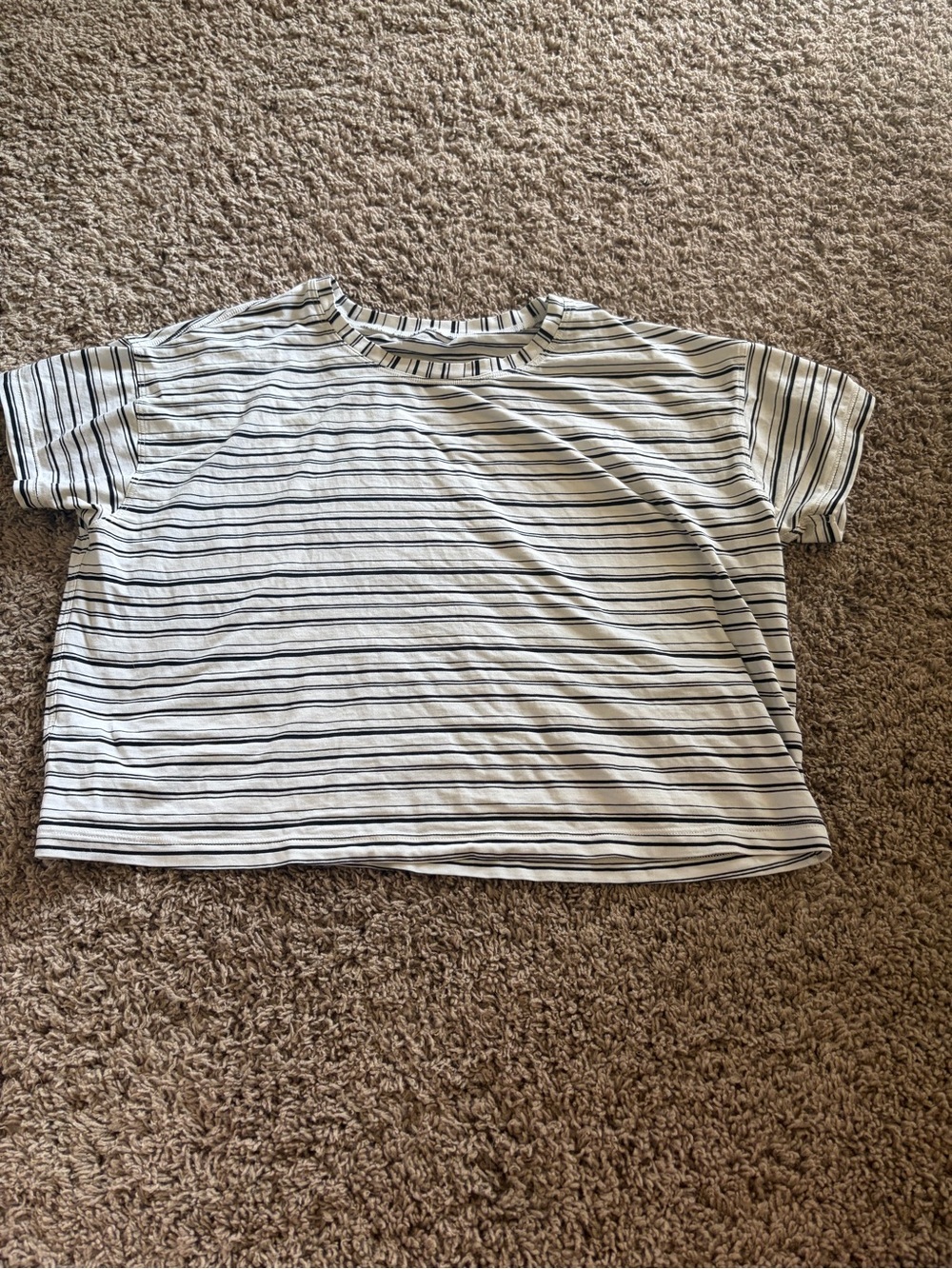 lululemon athletica White and Navy Striped Short Sleeve Tee